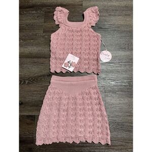 Paisley Lane Girl's Pink 2 Piece Crochet Skirt Set Set 12